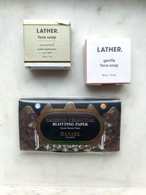 💜 SET OF 3, Bamboo Charcoal Blotting Paper & LATHER Soaps
